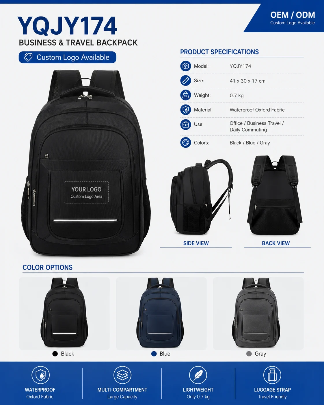 YQJY174 Waterproof Oxford Business Backpack