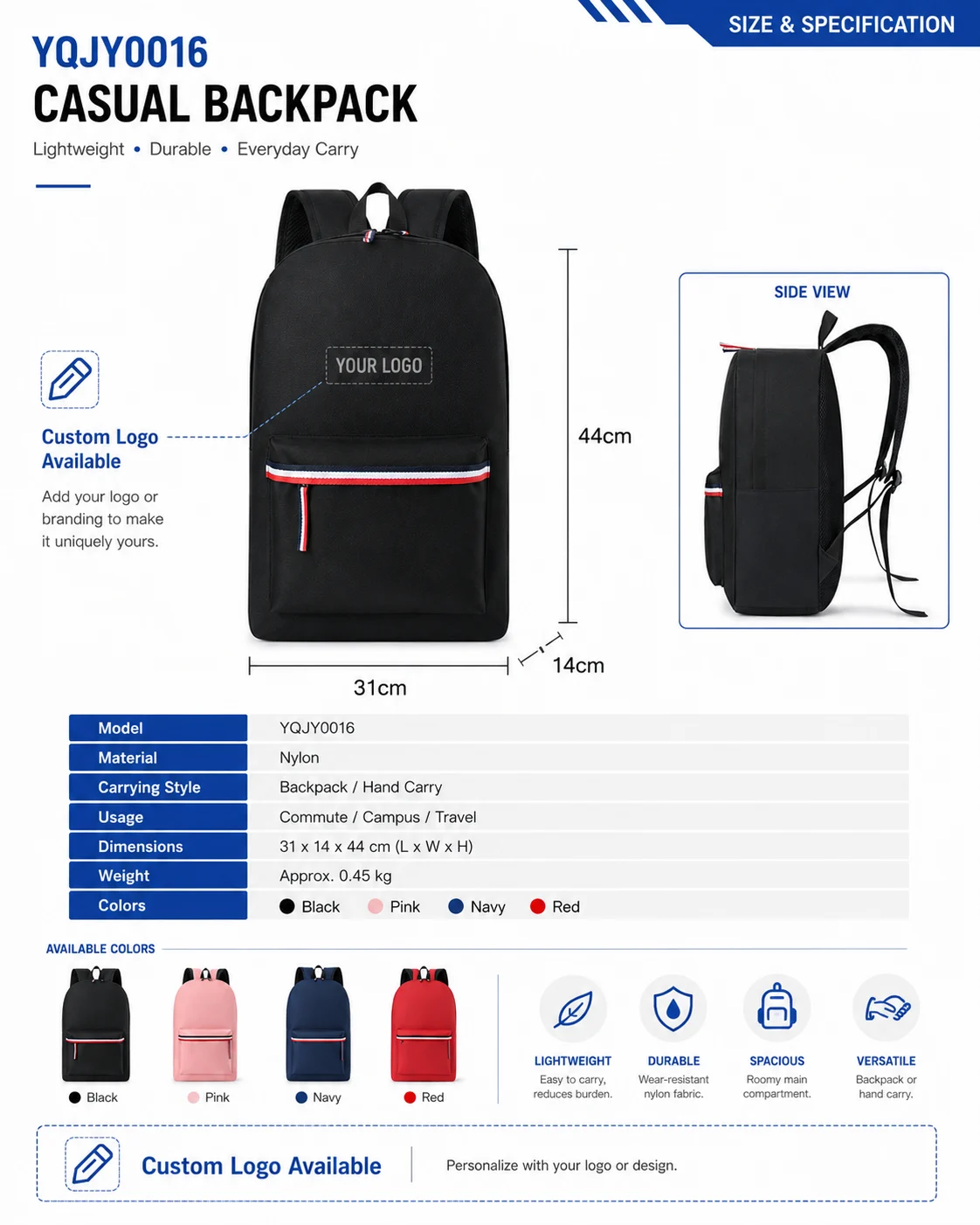 YQJY0016 Commuter Backpack and Hand Carry Bag 6