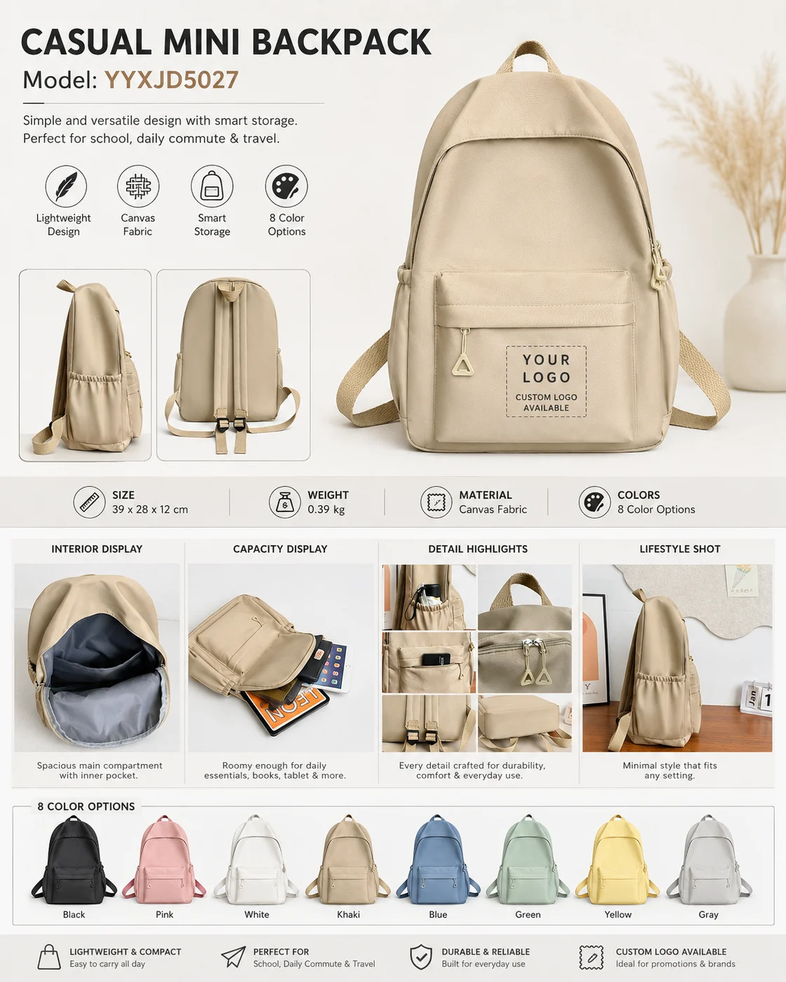 YYXJD5027 Canvas Mini Backpack