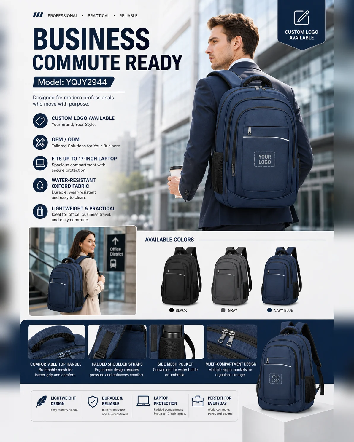 YQJY2944 Water-Resistant Laptop Backpack 3