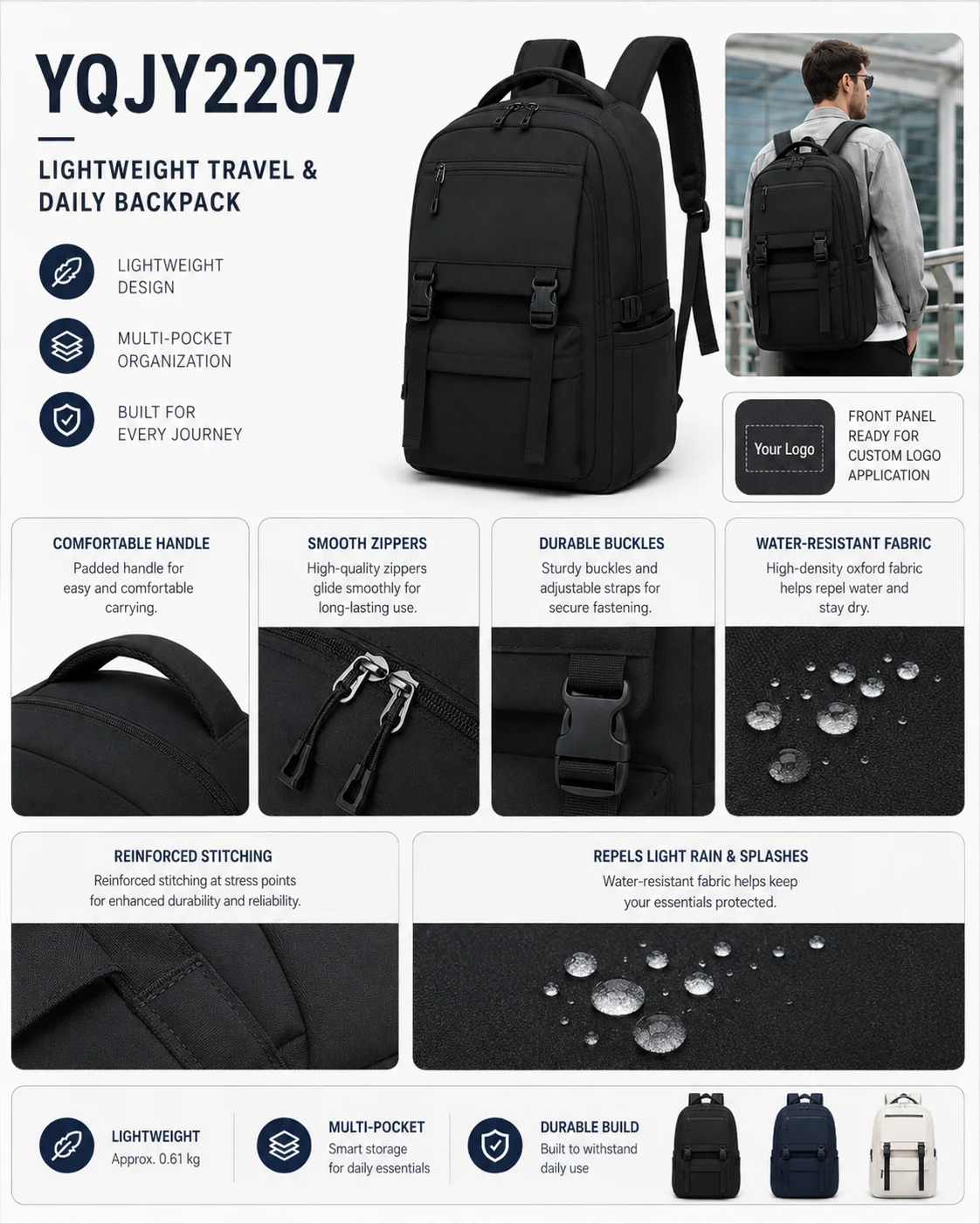 YQJY2207 Water-Resistant Travel Backpack 4