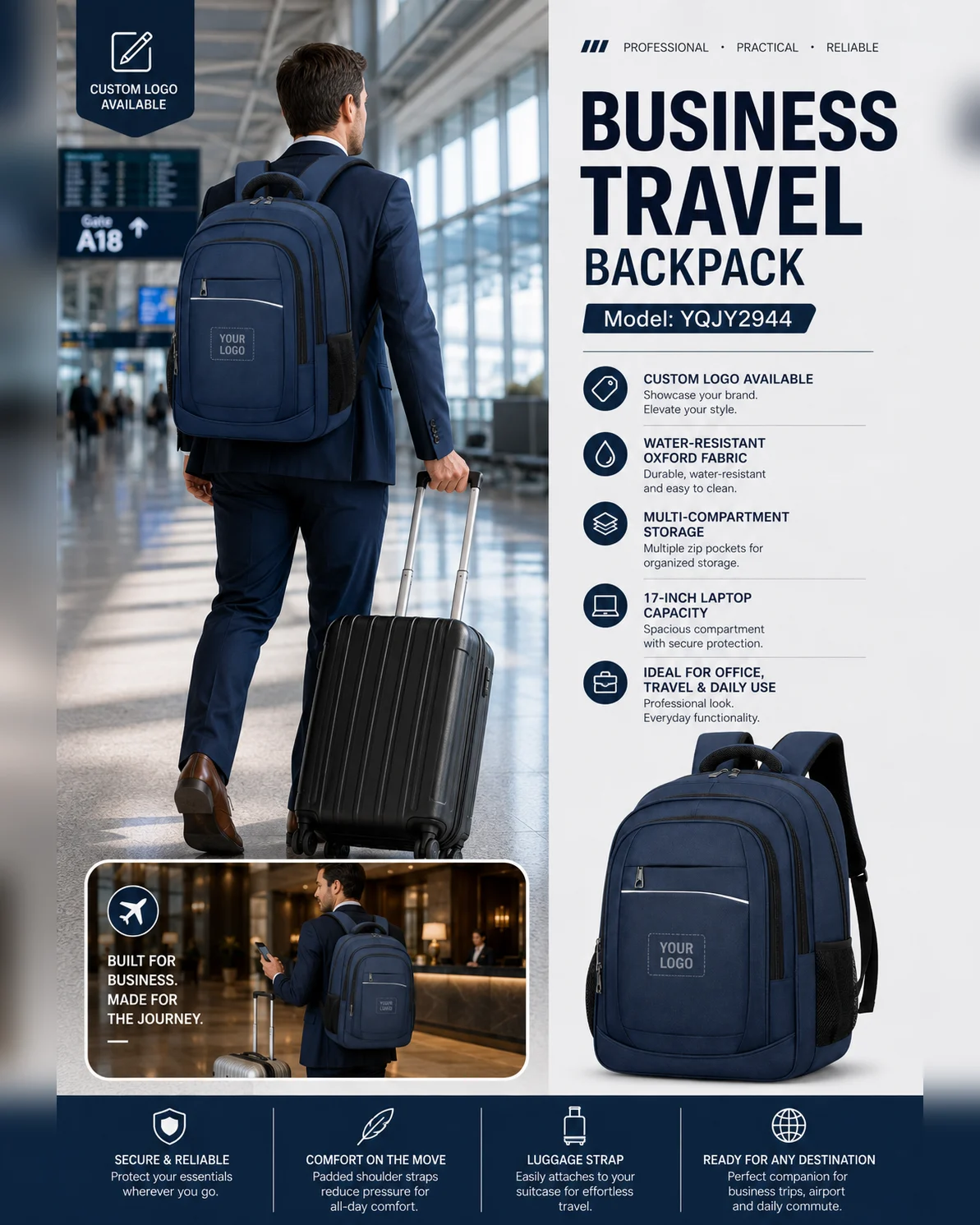 YQJY2944 Water-Resistant Laptop Backpack 6