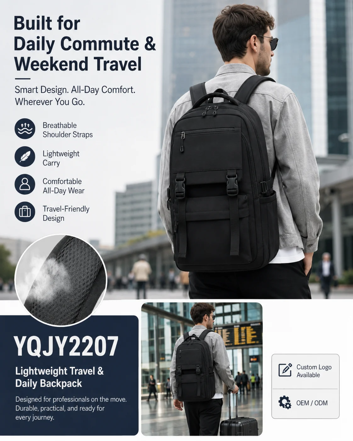 YQJY2207 Water-Resistant Travel Backpack 5