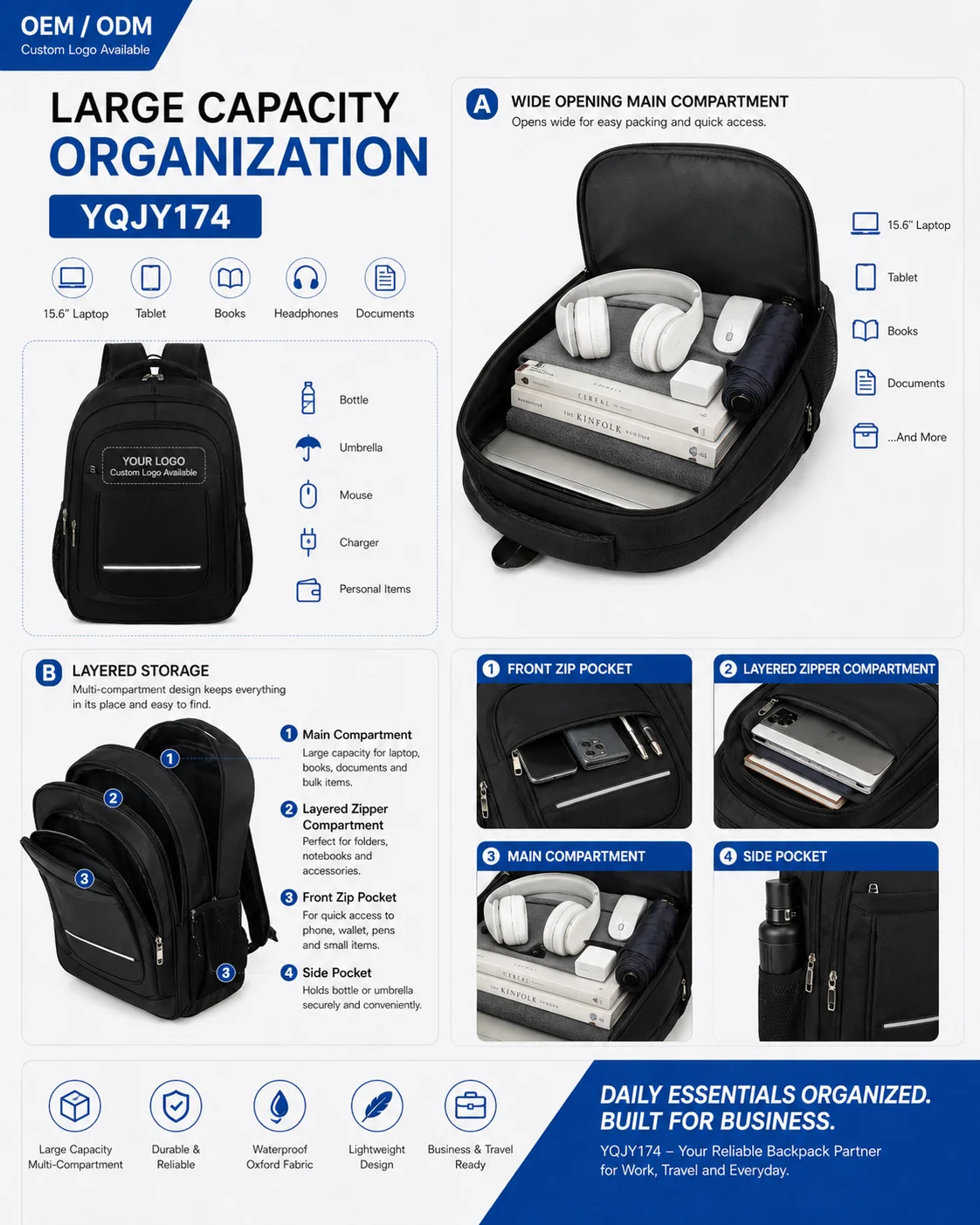 YQJY174 Waterproof Oxford Business Backpack 6