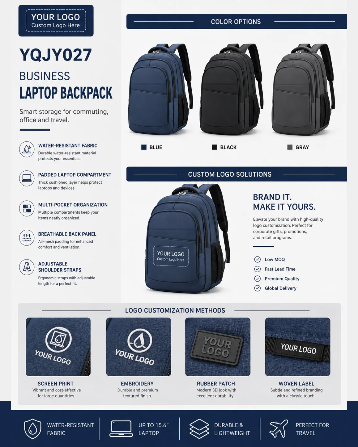 YQJY027 Water-Resistant Business Backpack 2