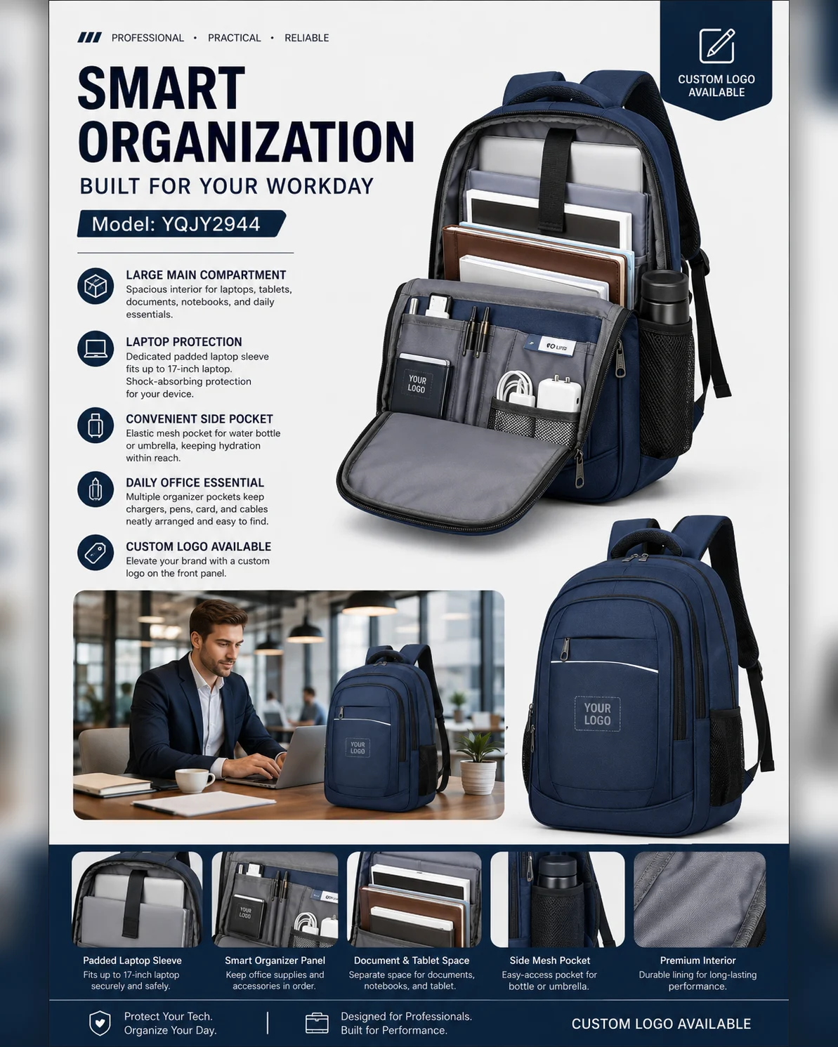YQJY2944 Water-Resistant Laptop Backpack 4