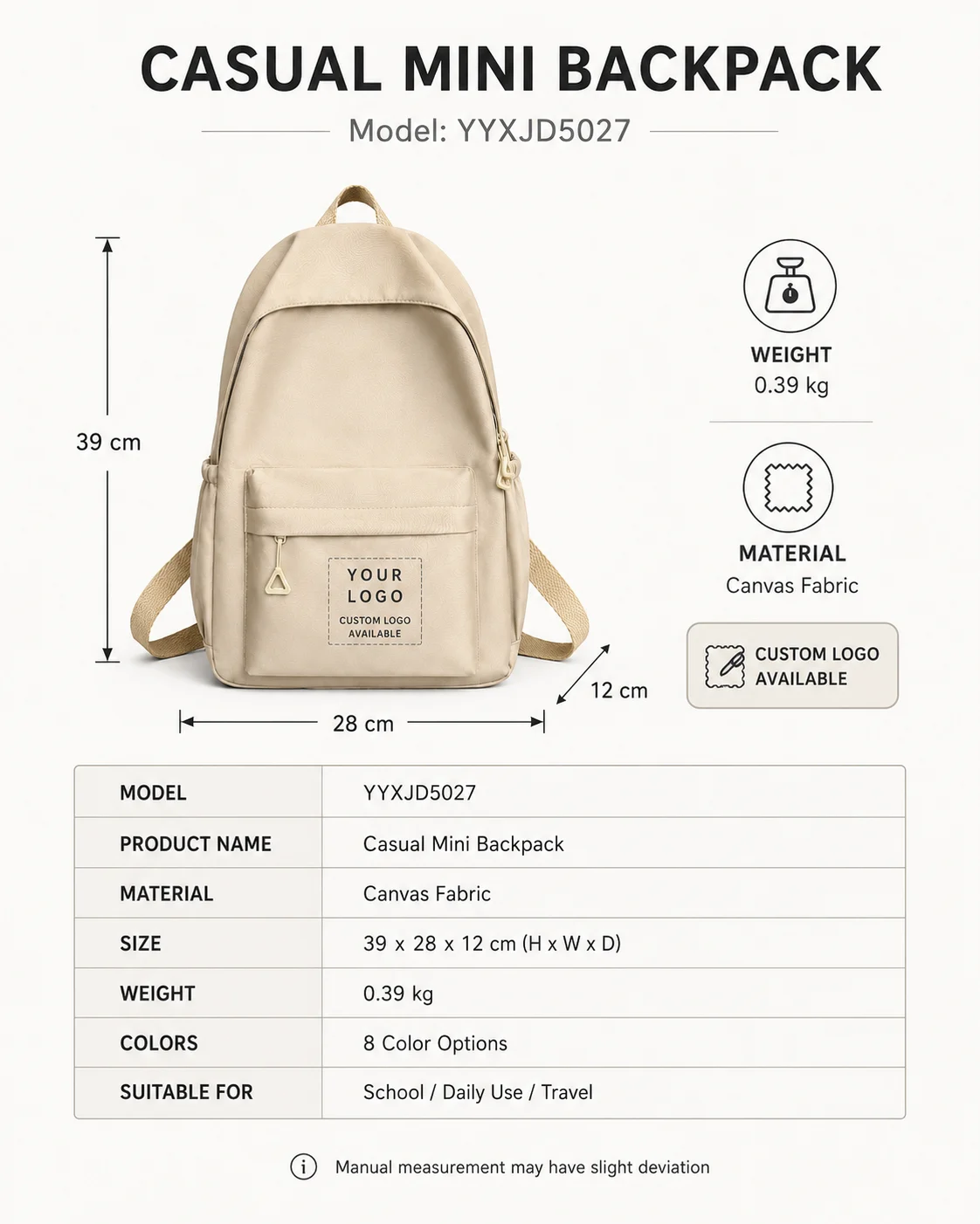 YYXJD5027 Canvas Mini Backpack