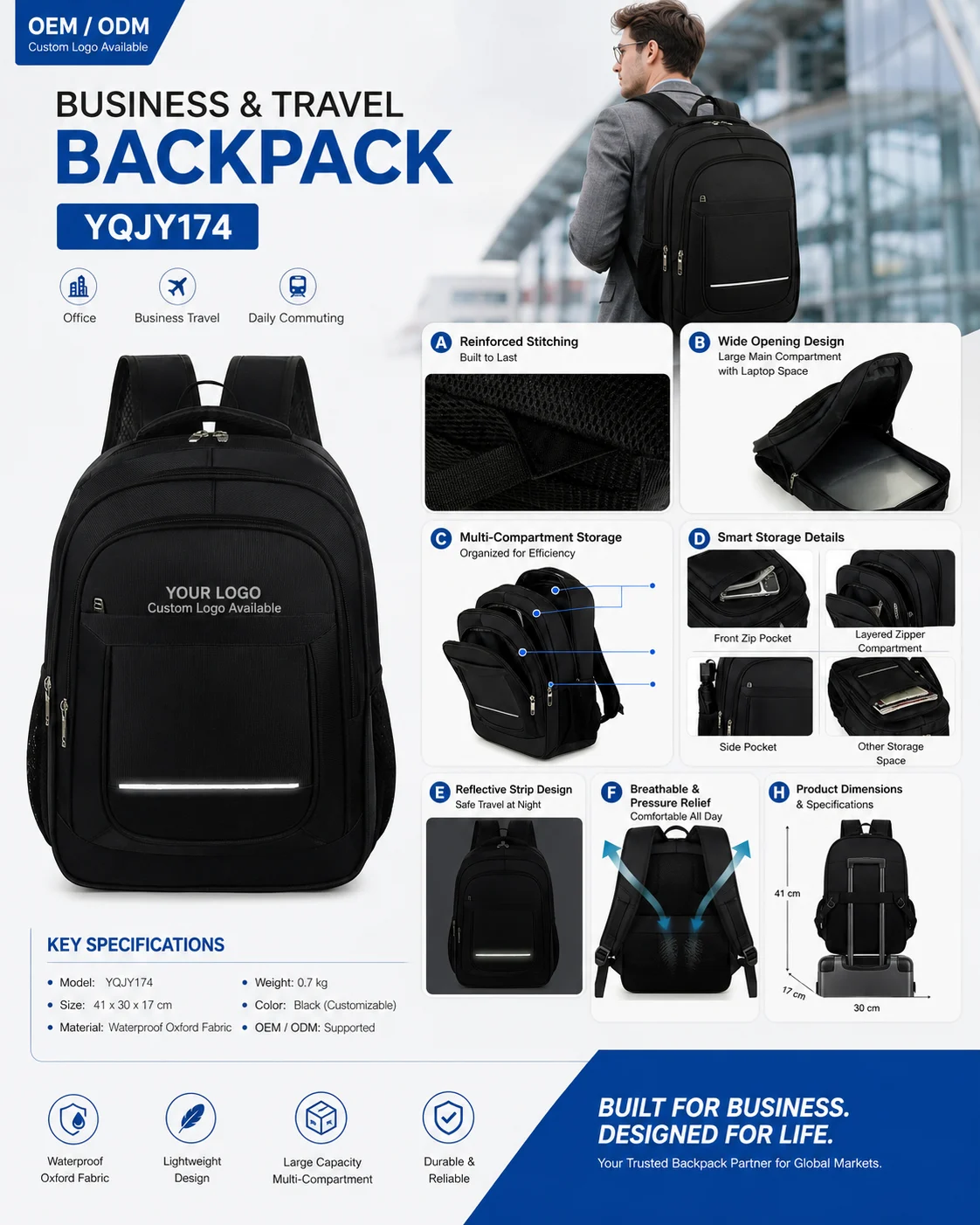 YQJY174 Waterproof Oxford Business Backpack 5