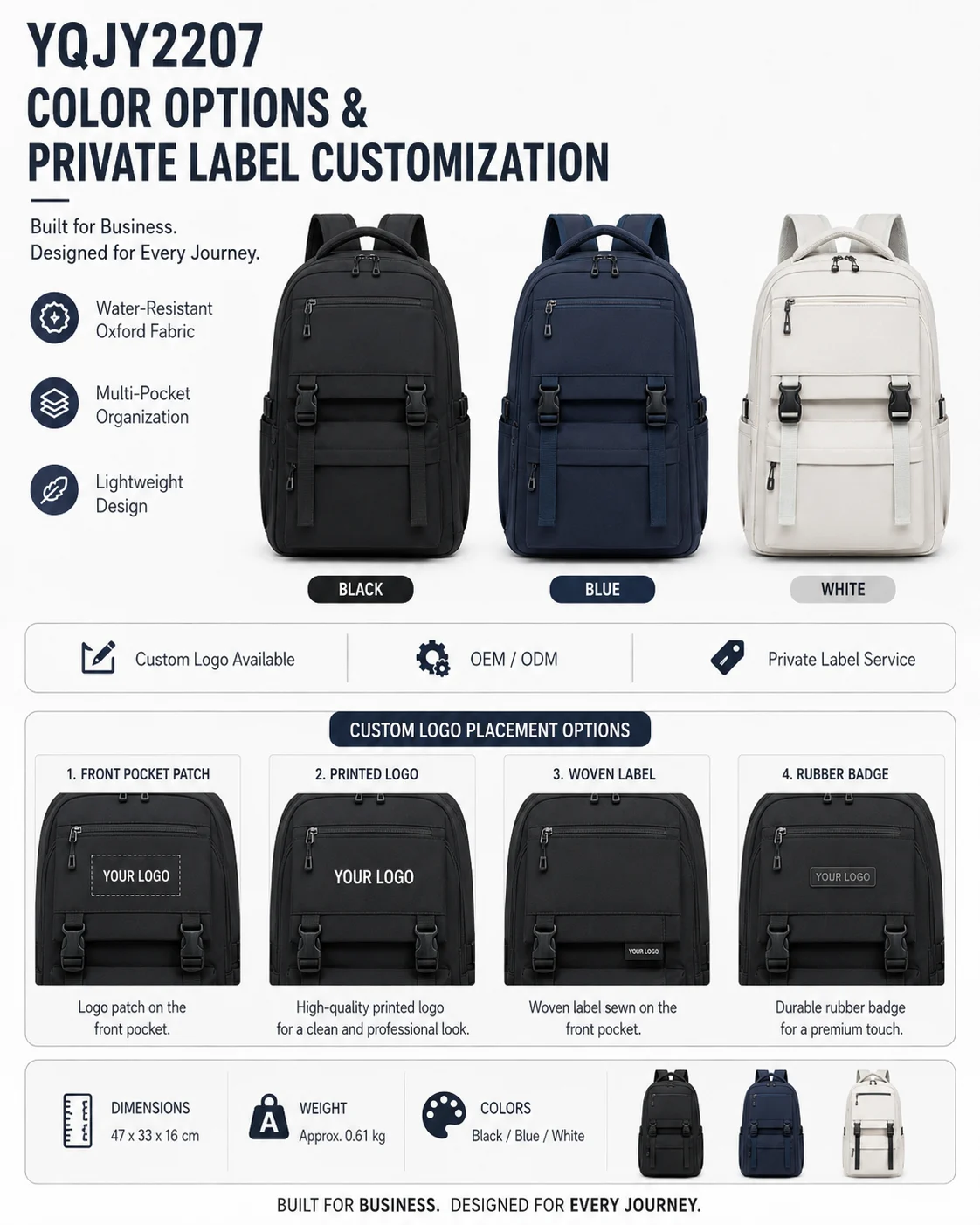 YQJY2207 Water-Resistant Travel Backpack 6