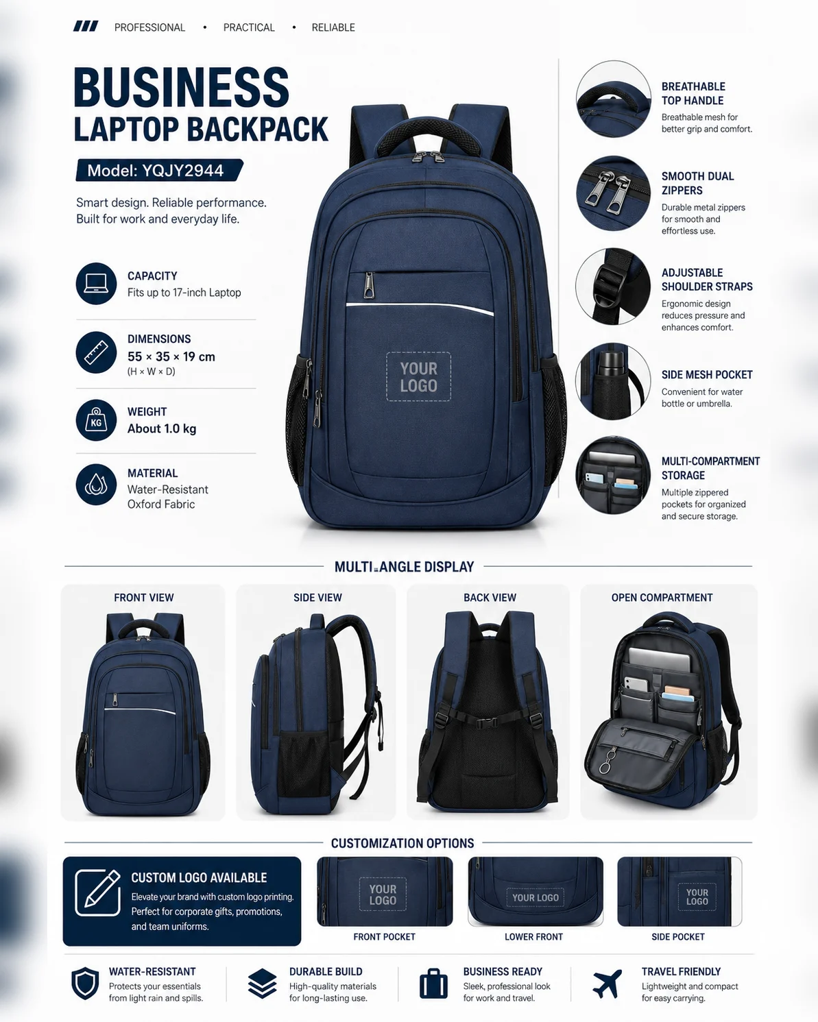 YQJY2944 Water-Resistant Laptop Backpack 2