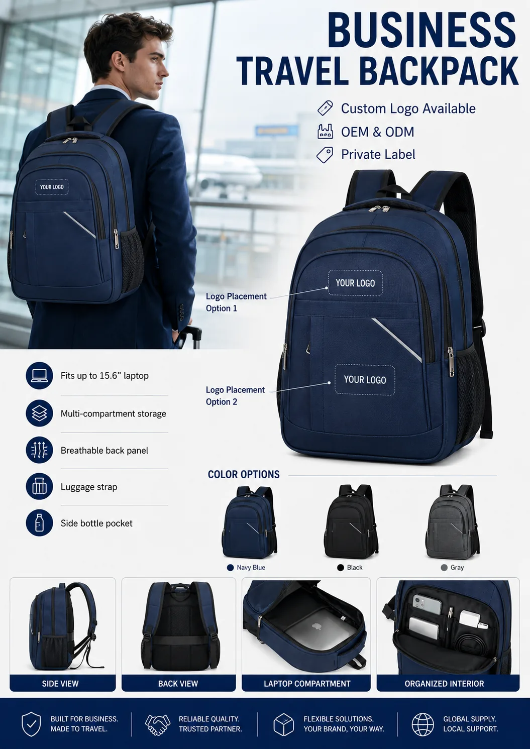 Custom logo backpack B2B catalog design