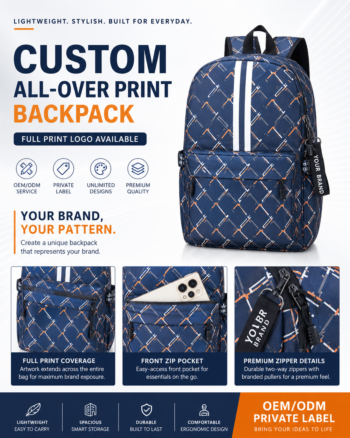 YQJY0014 Custom All-Over Print Backpack product detail image 1
