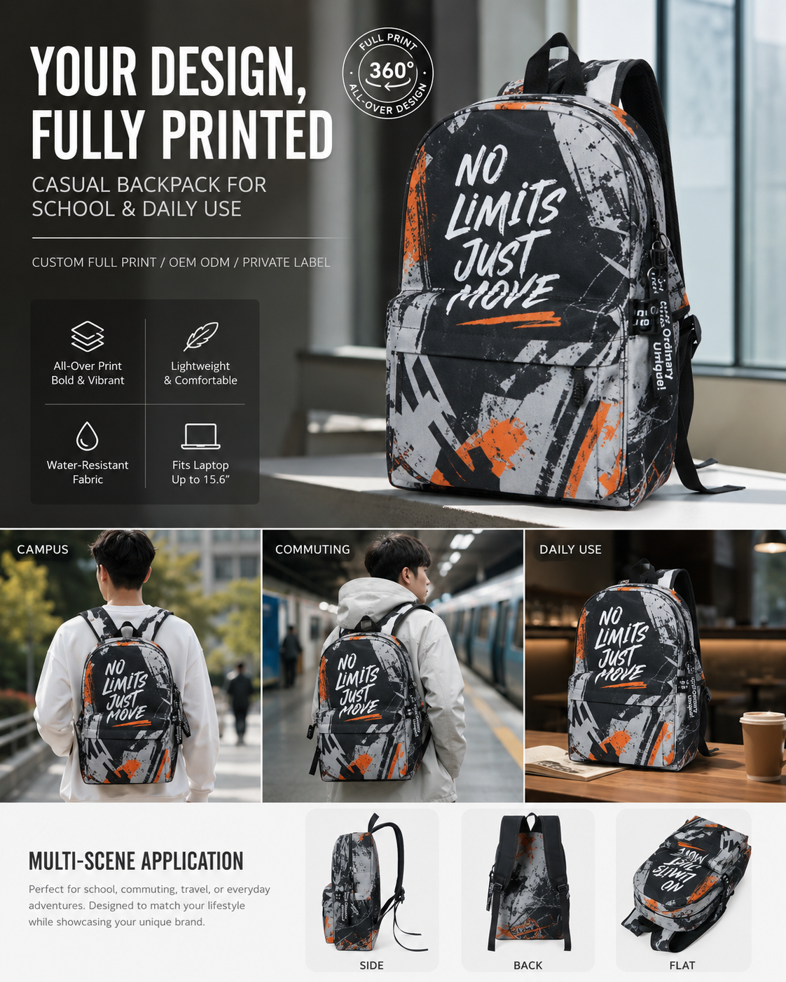 YQJY0014 Custom All-Over Print Backpack product detail image 5