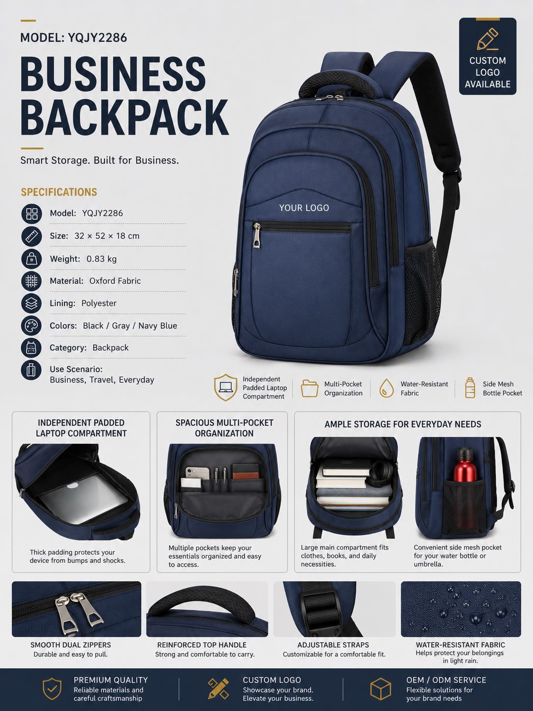 YQJY2286 Business Laptop Travel Backpack product detail image 3