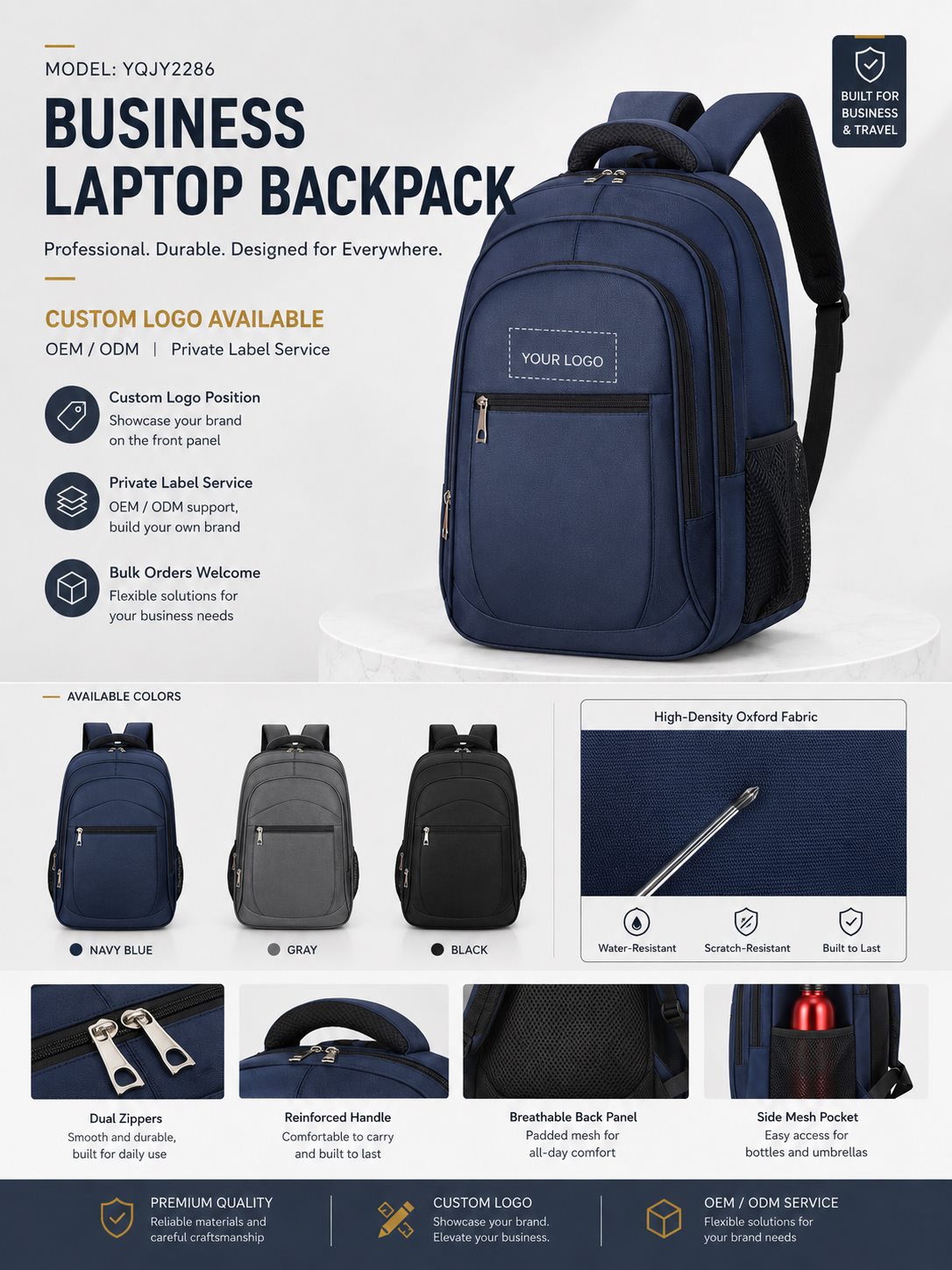 YQJY2286 Business Laptop Travel Backpack product detail image 4