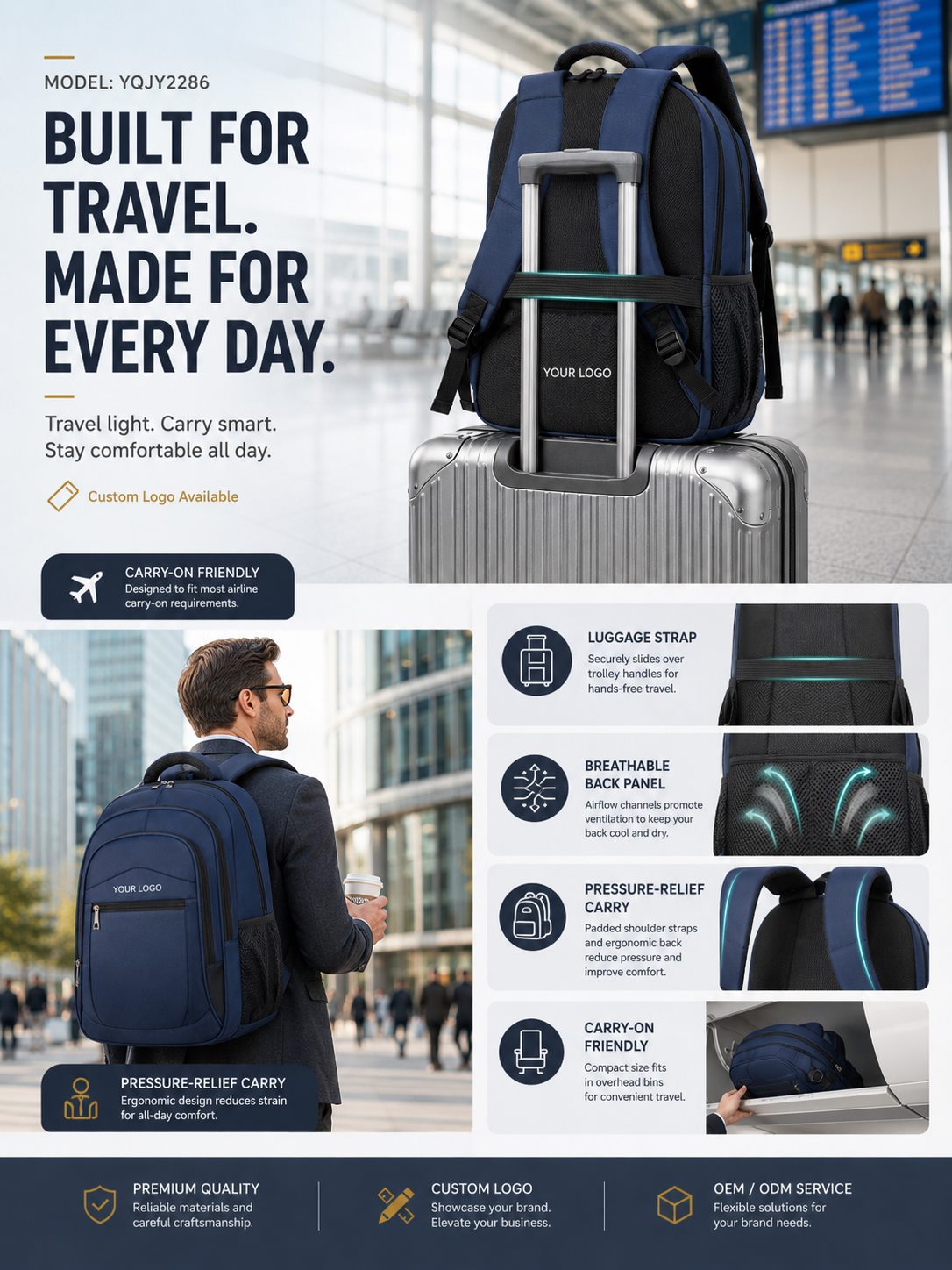 YQJY2286 Business Laptop Travel Backpack product detail image 5