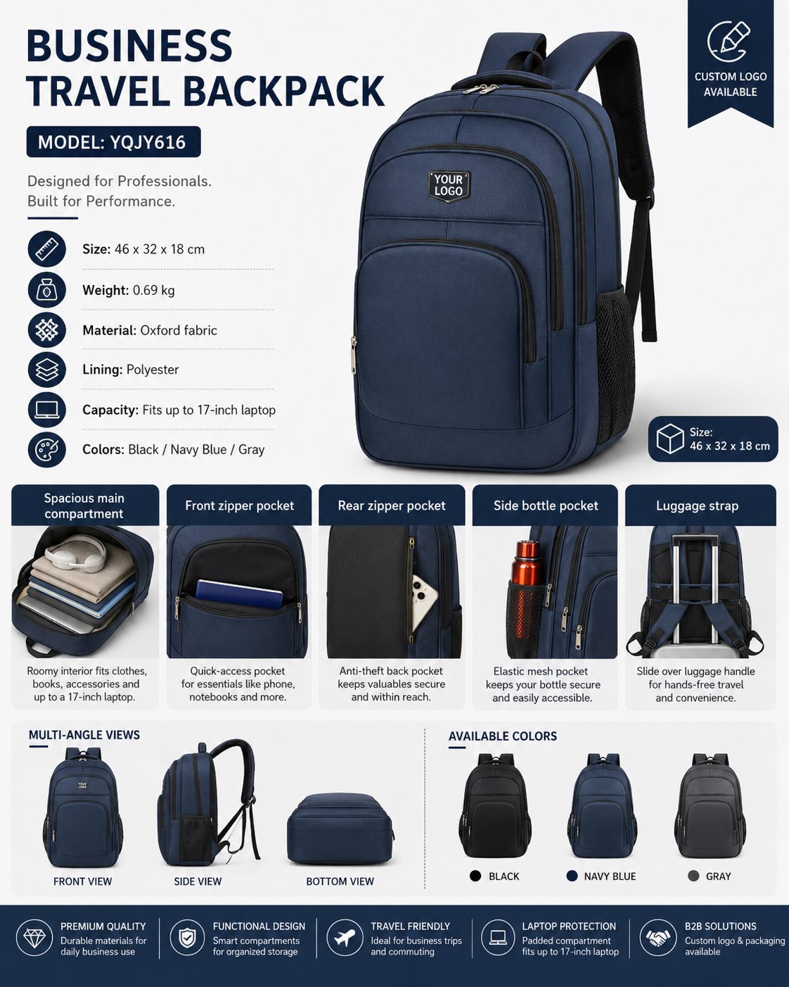 YQJY616 17-inch Business Travel Backpack product detail image 4